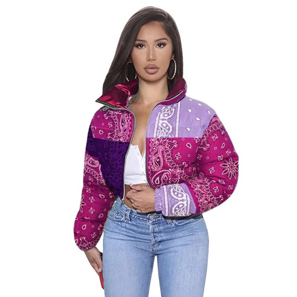 Purple Paisley Puffer Coat